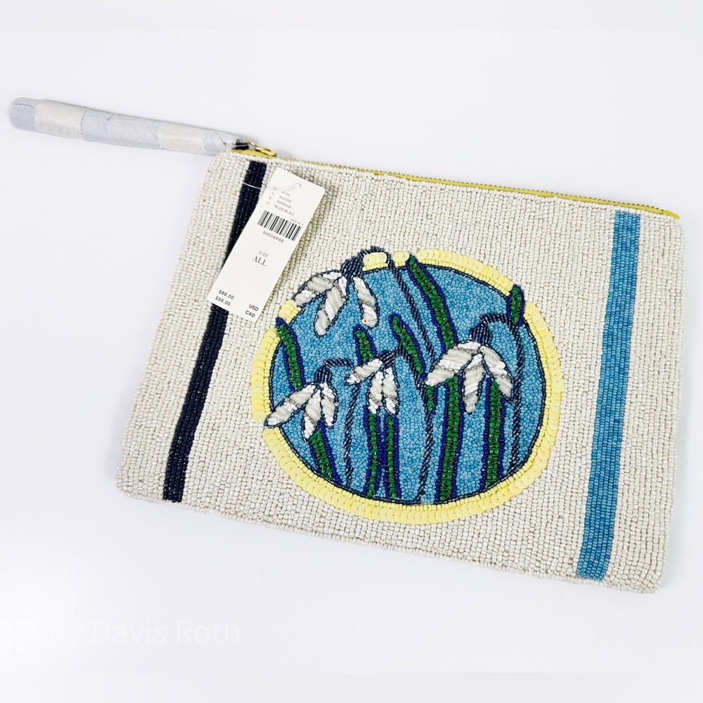 Anthropologie The Fiona Large Beaded Pouch Blue Flower Edition NWT - Picture 3 of 15